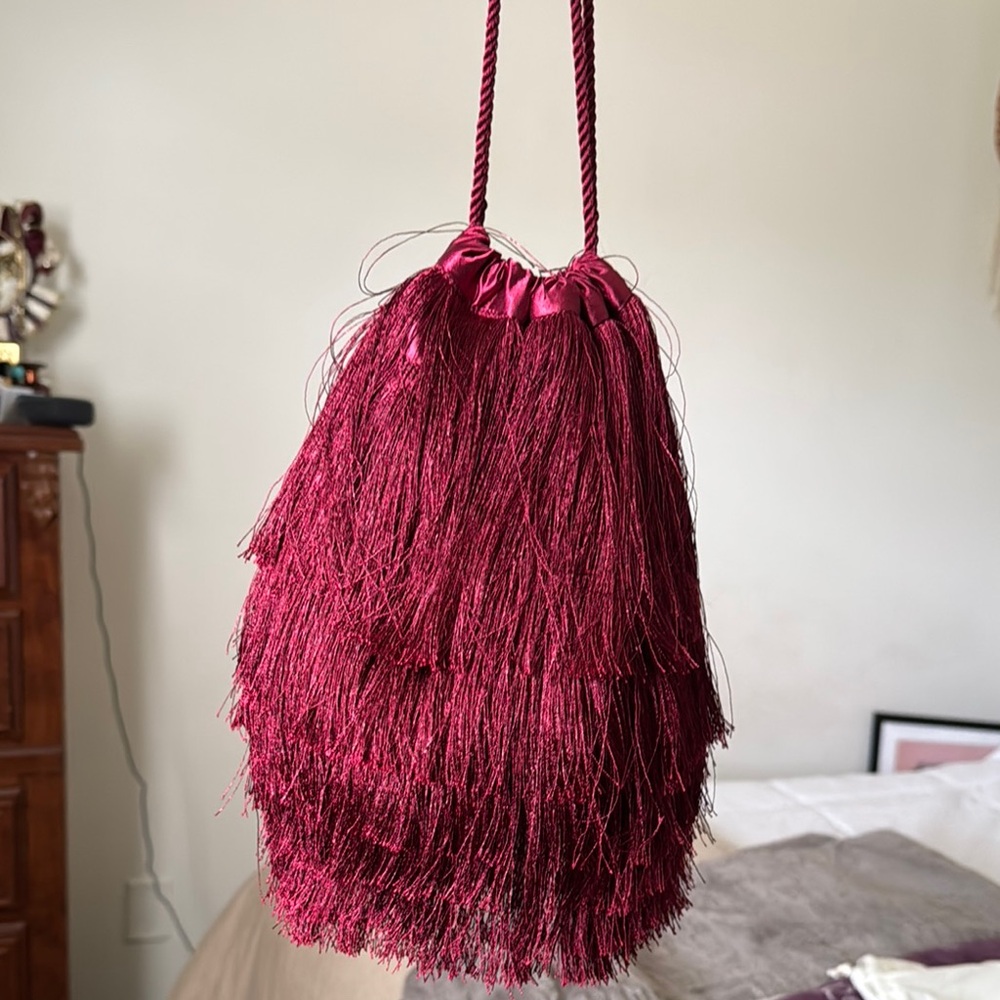 Zara Red Fringe Clutch with Luxurious Texture